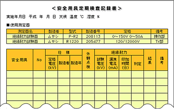 安全用具定期検査記録書