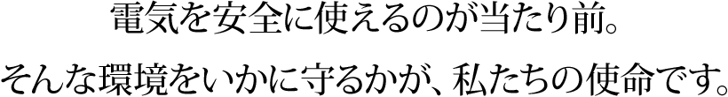電気を安全に使えるのが当たり前。そんな環境をいかに守るかが、私たちの使命です。