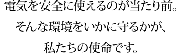 電気を安全に使えるのが当たり前。そんな環境をいかに守るかが、私たちの使命です。